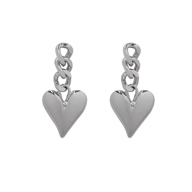 Trendy Heart Shaped Earrings For Women Alloy Plated Modern Fashion Chain Design
