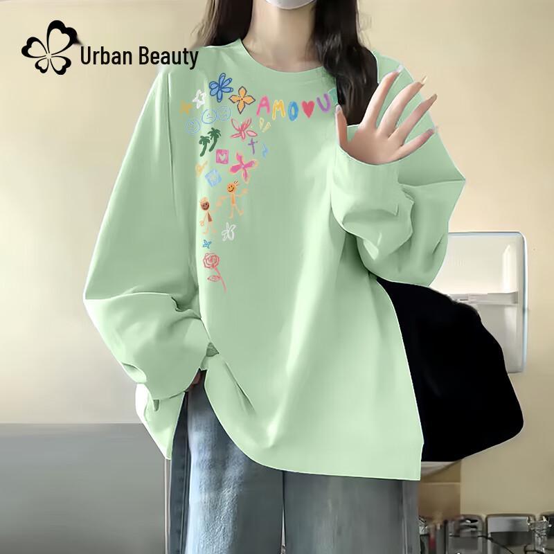 Женская хлопковая футболка Urban Beauty 2025 Осень Свободный крой Длинный рукав