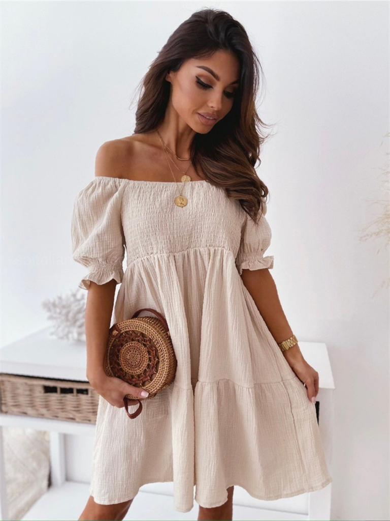 Off Shoulder Solid Color Dress Waist Hugging Elegant Strap Dress for Women Sleeveless Loose Dresses Causal Backless Dress