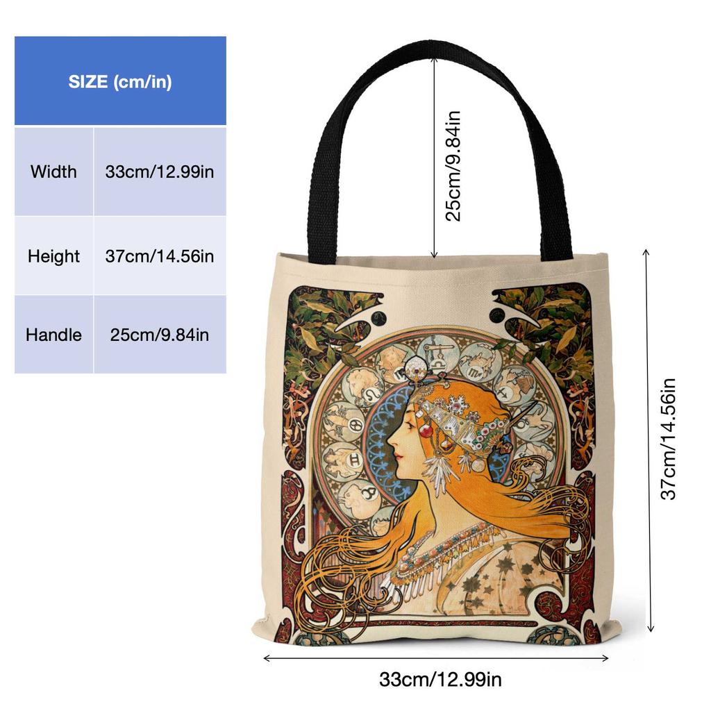 Холстовая большая сумка с плакатом серии Mucha, ретро-сумка на плечо, женская сумка с цифровой печатью и верхней ручкой
