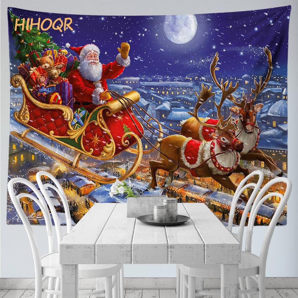 Рождественский гобелен настенный Санта-Клаус Рождественская снежная сцена гобелен на окно Эстетический декор комнаты украшение для дома и праздника
