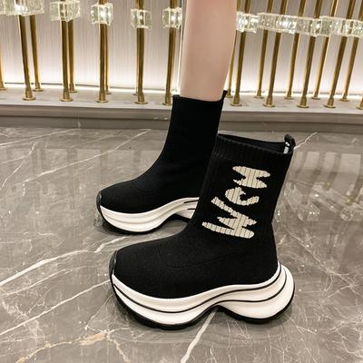 Женские ботильоны на платформе, ботильоны на плоской подошве, зимняя обувь 2025 года, новые трендовые гладиаторские вязаные повседневные модные кроссовки, теплые зимние ботинки Mujer