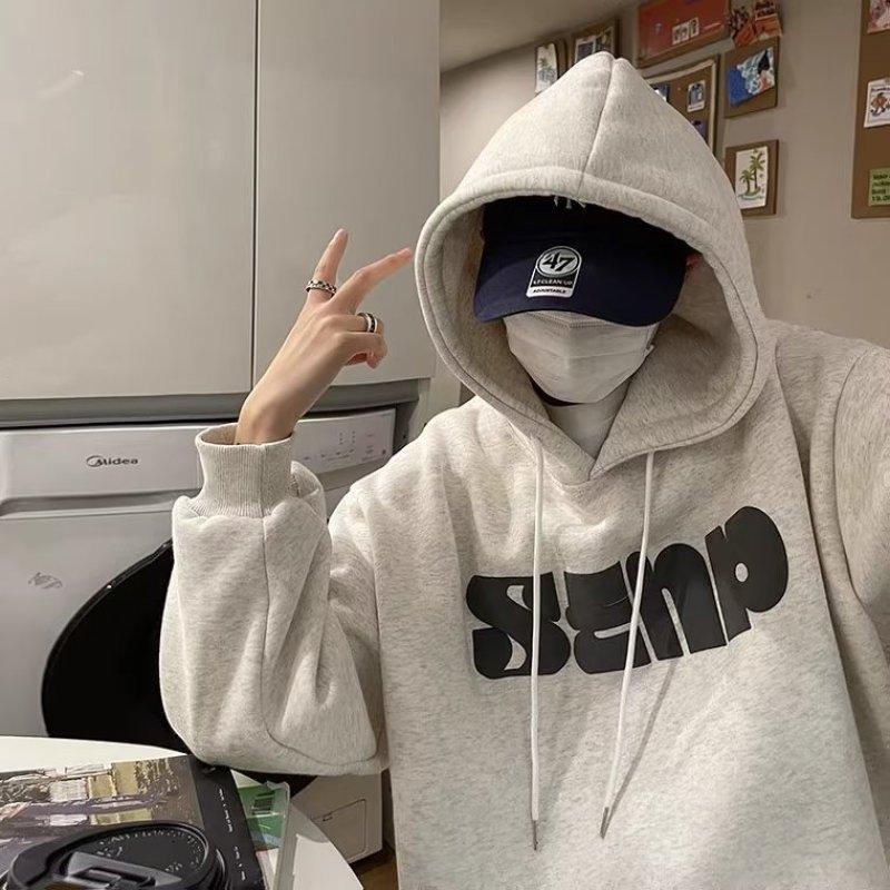 Hooded Sweatshirt Men's Monogram Print Casual Hoodie Teen Trend Sporty Loose