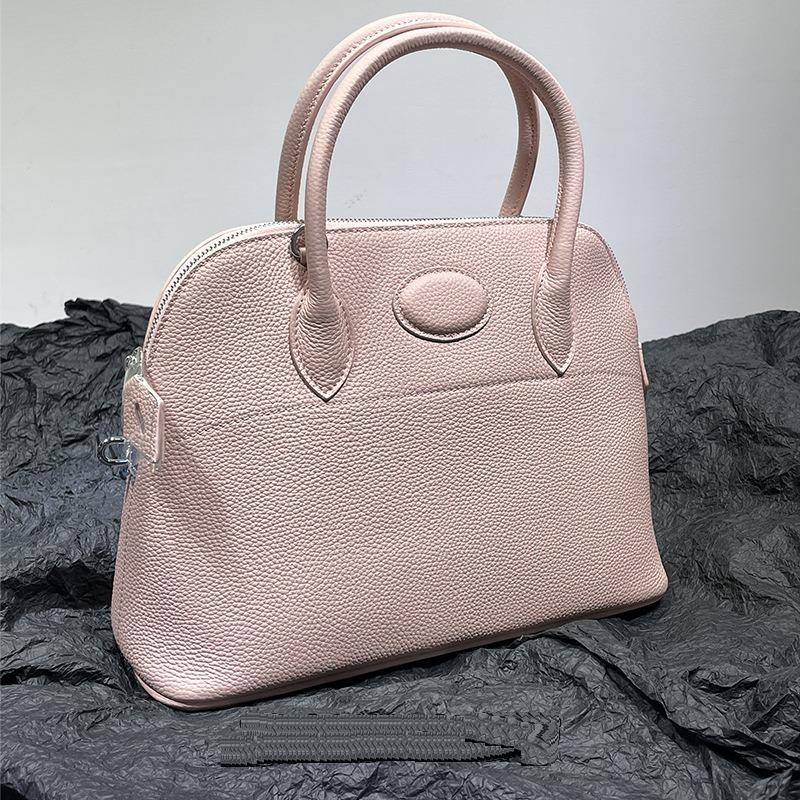 New Lychee Pattern Platinum Baotou Layer Leather Shell Bag Single Shoulder Diagonal Cross Leather Handheld Bowling Bag For Women