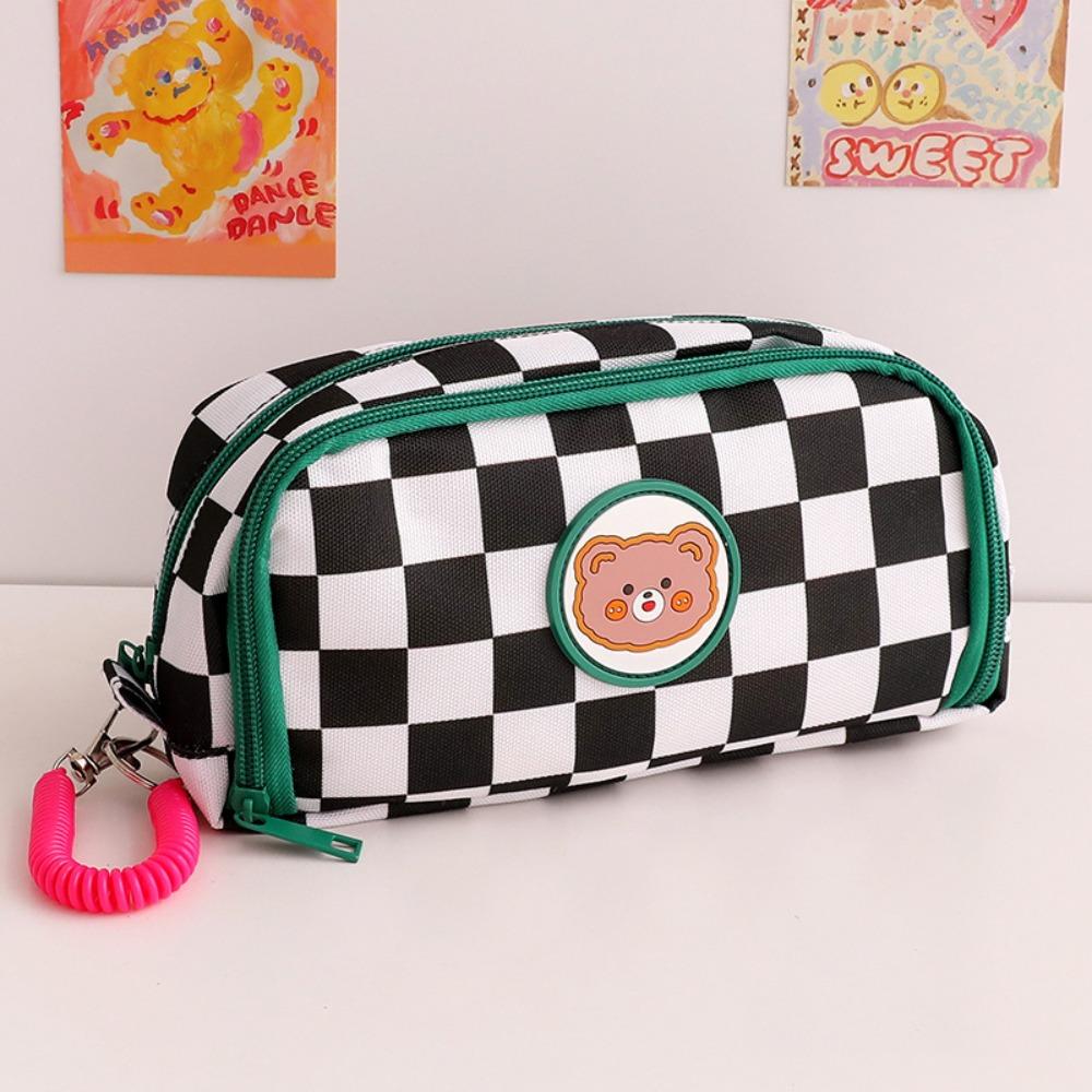 Checkerboard Pencil Bag Large Capacity Stationery Storage Bag Pen Case Pencil Case School Supplies