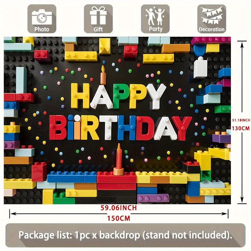 Building Block Birthday Banner, Colorful Photo Backdrop Wall Decor for Party