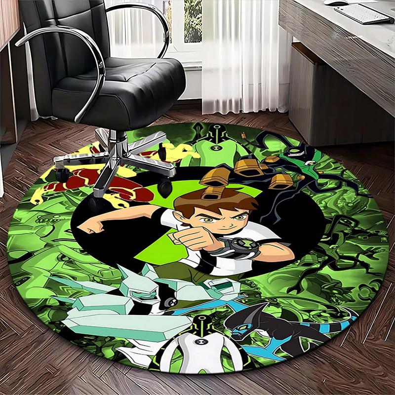 1pc Ben 10 Alien Force Round Carpet - Anime Design Office Chair Mat, Non-Slip Rug for Home Decor, Living Room, Bedroom, Game Room
