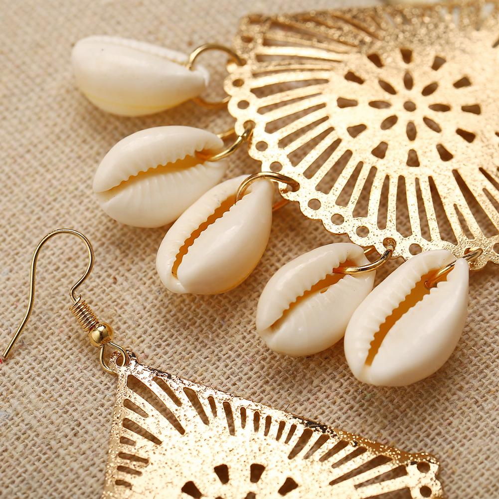 Simple Natural Shell Pendant Fan Shaped Earrings
