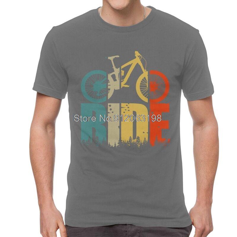 Retro Multi Color Ride Letter Mountain Bike Forest Front Graphic Tshirt Grunge Print Soft Short Sleeve Unisex Casual Daily Tee