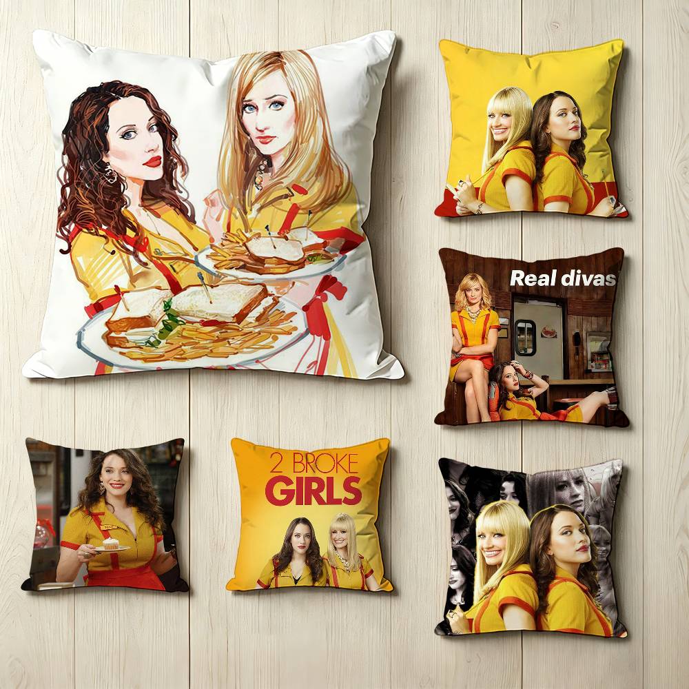 TThe sitcom BBroke Girls Square DoubleSided printed Pillow Case Bedroom Bedside Pillow Sofa Cushion Cover