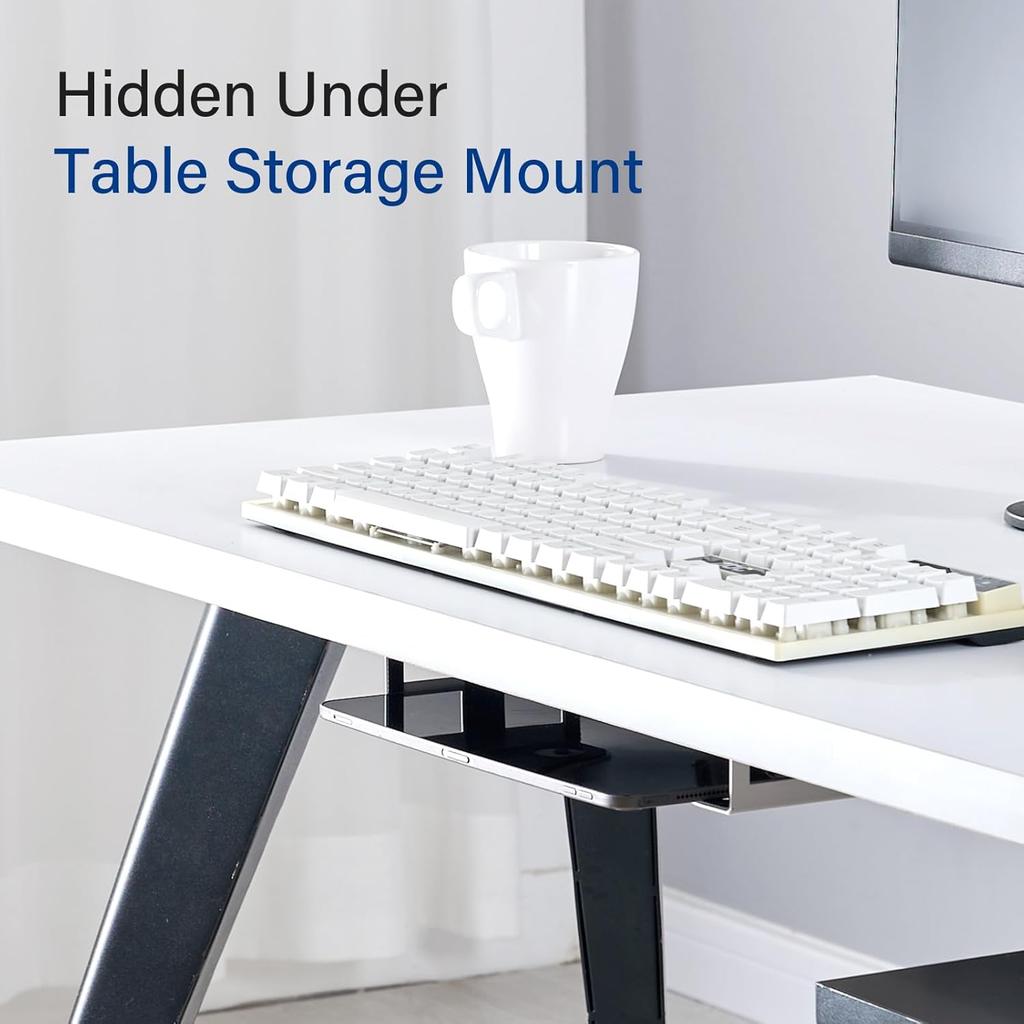 Under Desk Laptop Storage Mount Metal Thickness 1.37" for MacBook,Laptop,Mini,Keyboard,Router,with Anti-Scratch Silicone