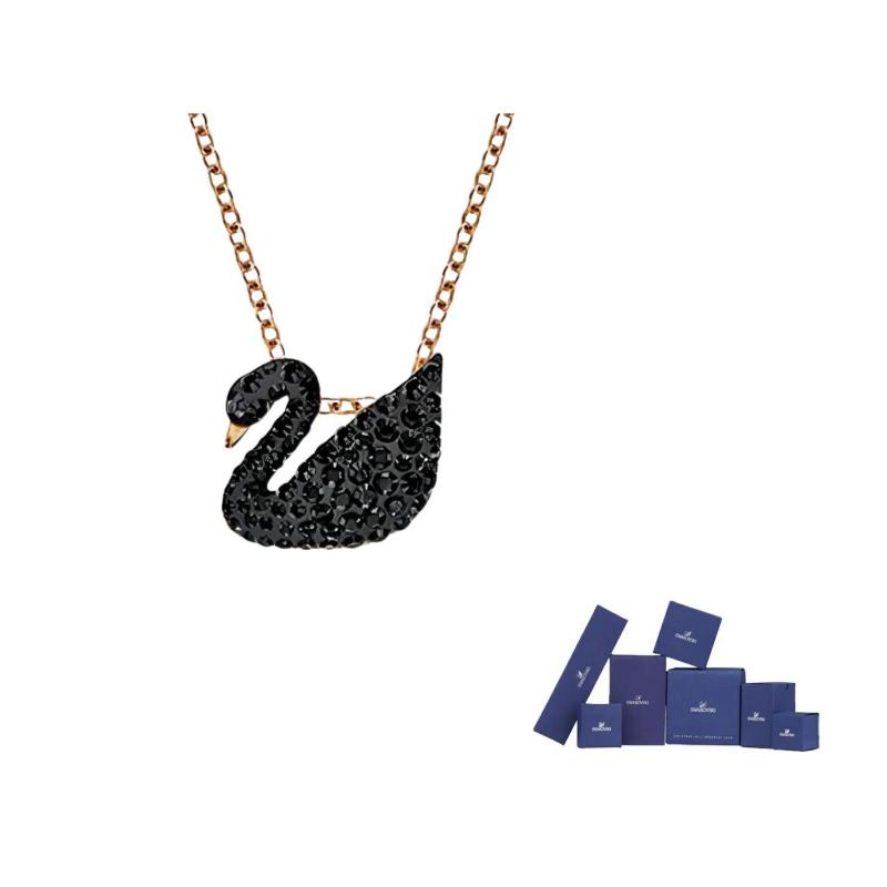 Swarovski Ожерелья женские, черные, с искусственными кристаллами, покрытие розовым золотом