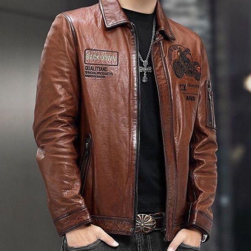 Осенне-зимняя кожаная куртка, красивая трендовая мотоциклетная одежда, универсальная кожаная куртка с лацканами, мужская одежда