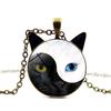 Женщины Тай Чи Инь Ян Cat Стеклянный кулон Ожерелье Свитер Цепь Ювелирный Подарок
