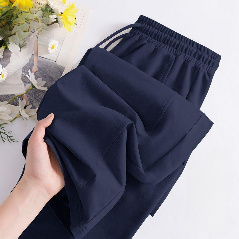 Летние тонкие женские спортивные брюки, широкие брюки, повседневные прямые длинные брюки из ледяного шелка