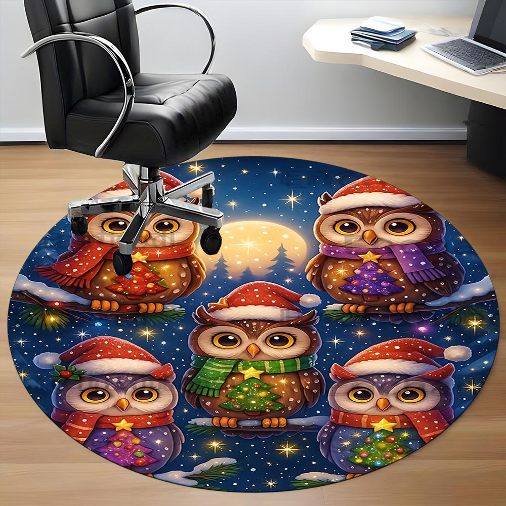 1pc Christmas Owls Office Round Area Rug, Indoor Mat Suitable ForOffice, Under Office Chairs Bedroom Living Room Home Decor, Room Decot171