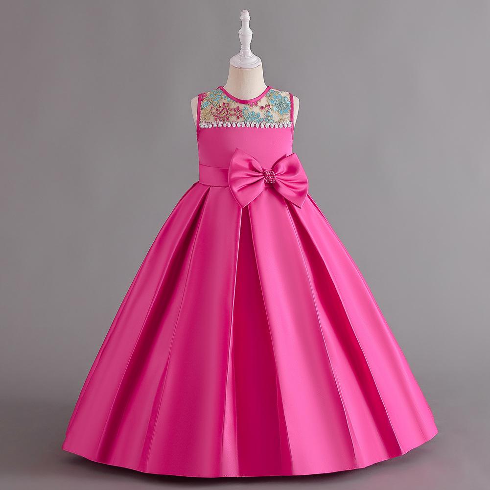 Длинные платья для детей среднего и большого возраста Платья для маленьких девочек Платье без рукавов из кованой ткани Платье принцессы Пианино Подиумные вечерние платья