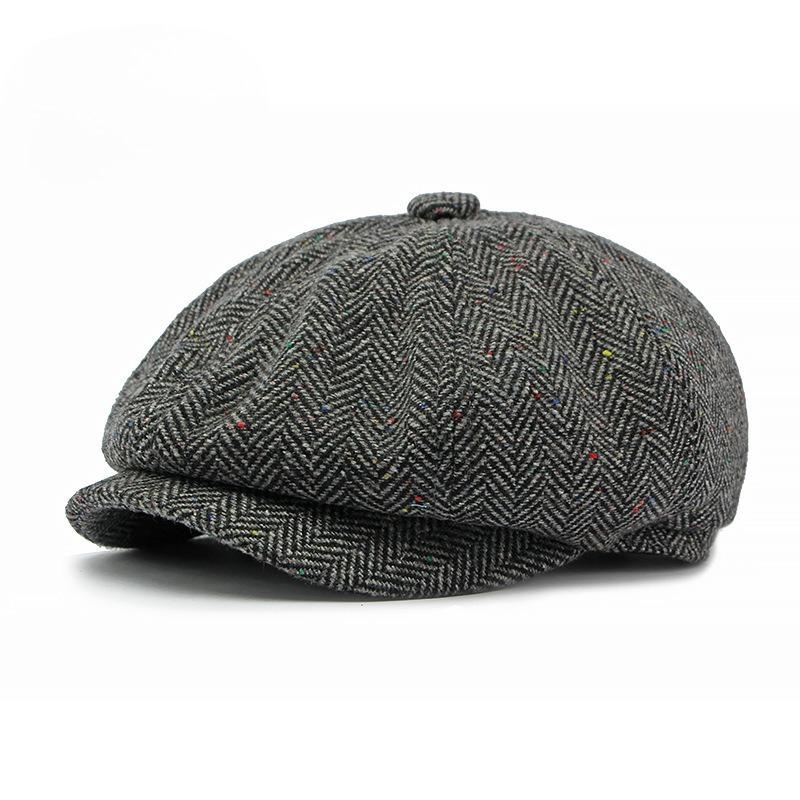 British Retro Woolen Newsboy Cap for Men Women Vintage Octagonal Hat Herringbone Baker Boy Hat Casual Flat Beret Cabbie Cap Peaky Blinders Style