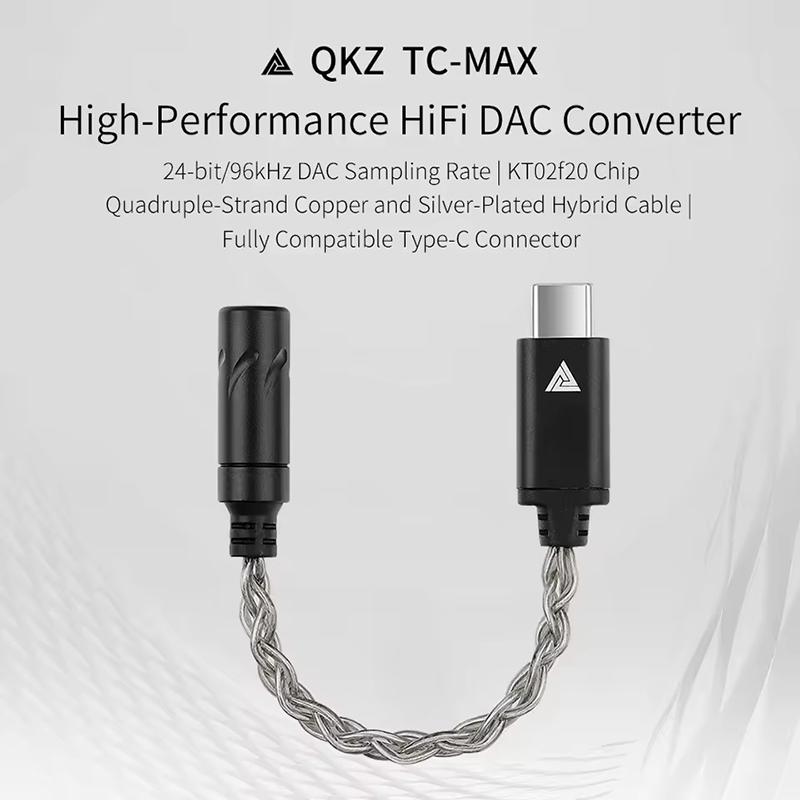QKZ TC-MAX Pro Hi-Fi DAC Earphones Amplifier USB Type C To 3.5mm Phones Audio Adapter KT02F20/CX31993 Chip Digital Audio Decoder