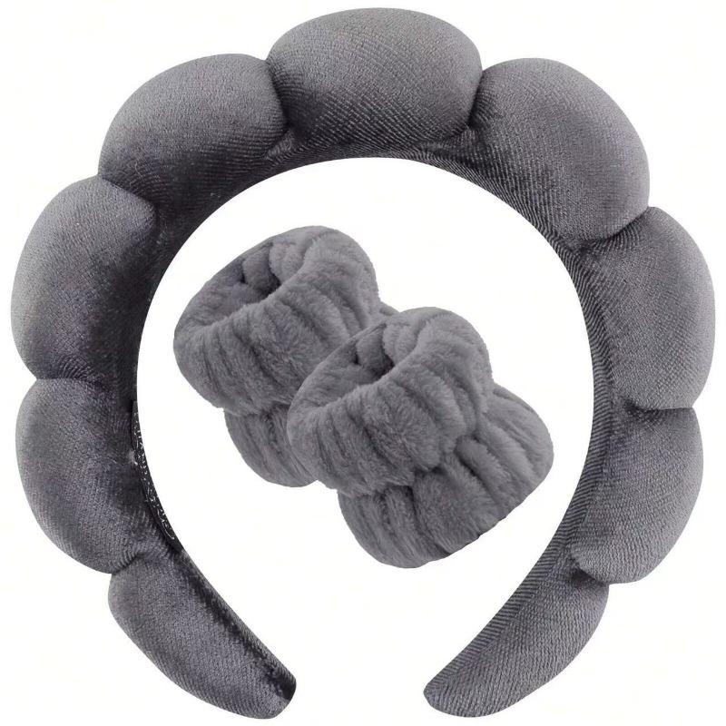 Sponge Spa Headband with Wristbands for Washing Face Wide Padded Headband Skin Care Makeup Removal Shower for Women Girls