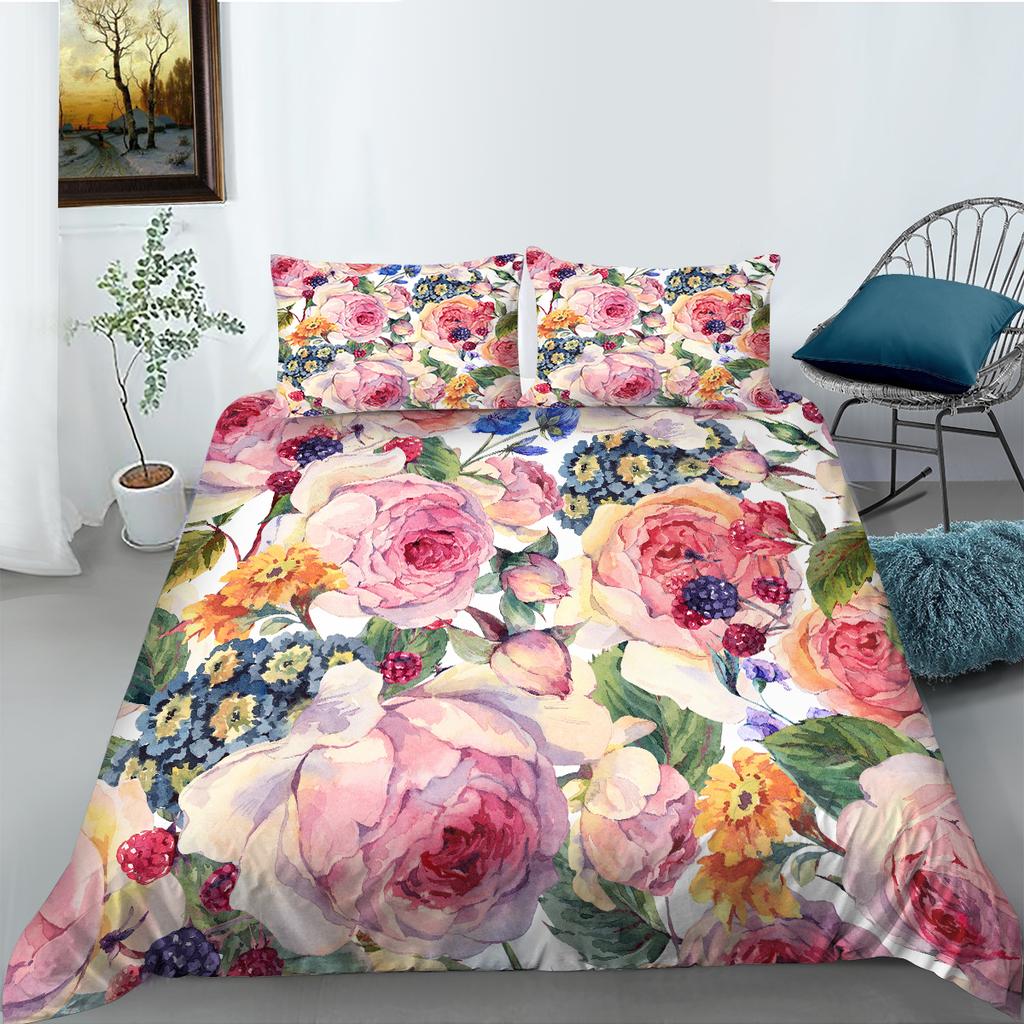 3D Flower Series Bedding Set Flower Pattern Quilt Cover Pillow Case 2 or 3 Pieces Microfiber Fabric Soft and Comfortable Home Decoration