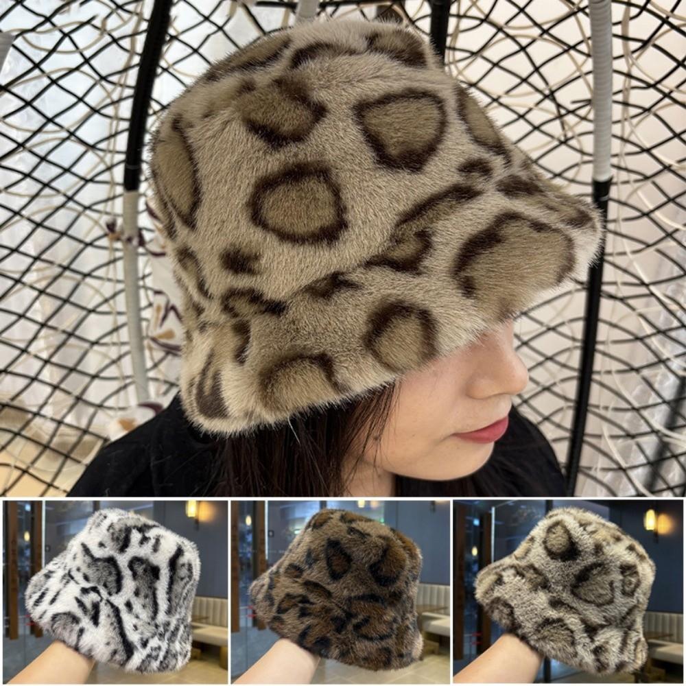 Retro Leopard Print Fisherman's Hat Leopard Print Autumn Winter Warm Hat for Daily Wear