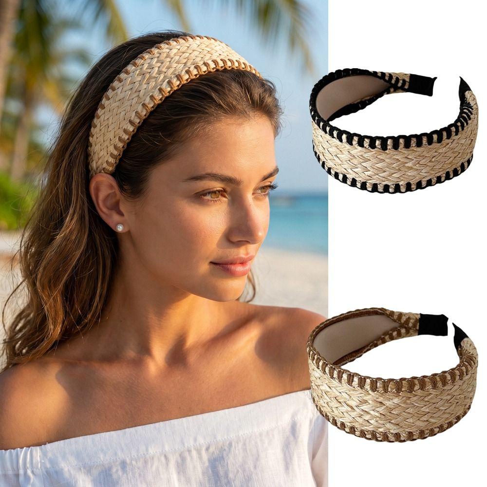 Wide Edge Straw Weave Headband Woven Bohemian Style Hair Hoop Fashion Raffia Grass Hairband Kids