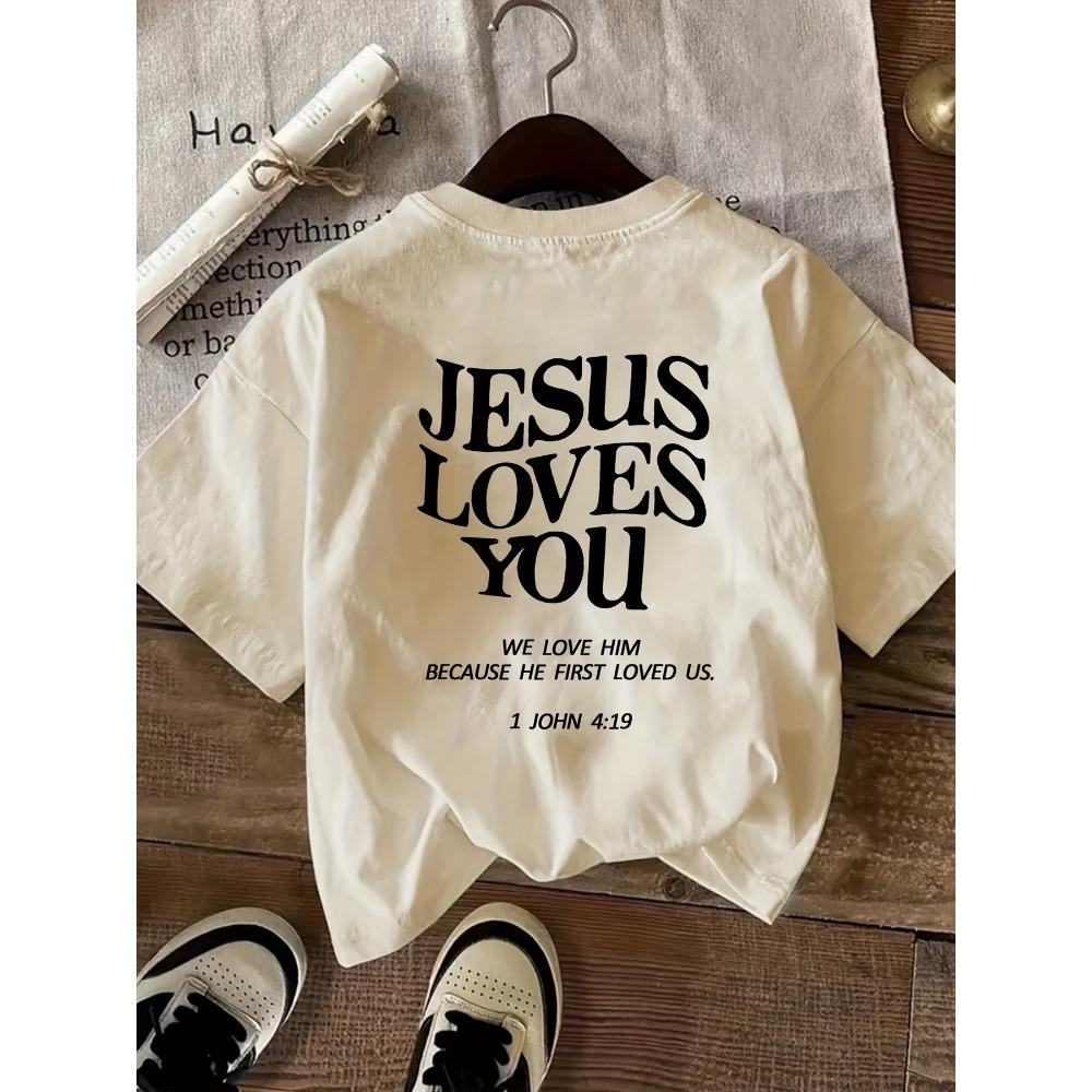2026 New Women's Round Neck Fashionable Letter Cartoon Print Fashion Short Sleeve Casual T-Shirt Jesus Loves You Round Neck Tee
