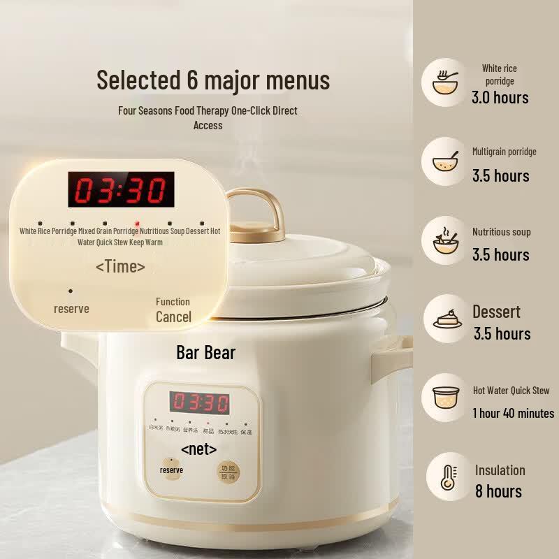 Bear 2L Programmable Electric Ceramic Stew Pot CN plug (adapter included)