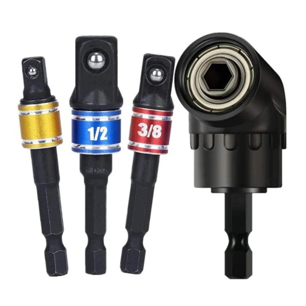4Pcs Drill Adapter 105° Angled Bit 1/2in 3/8in 1/4in 360° Socket Adapters for Nut Screw