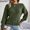 Women's Fashion Casual Solid Color Print Fall Winter Long Sleeve O Neck Sweaters