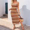 Весна/лето Женское модное повседневное полосатое праздничное платье без рукавов