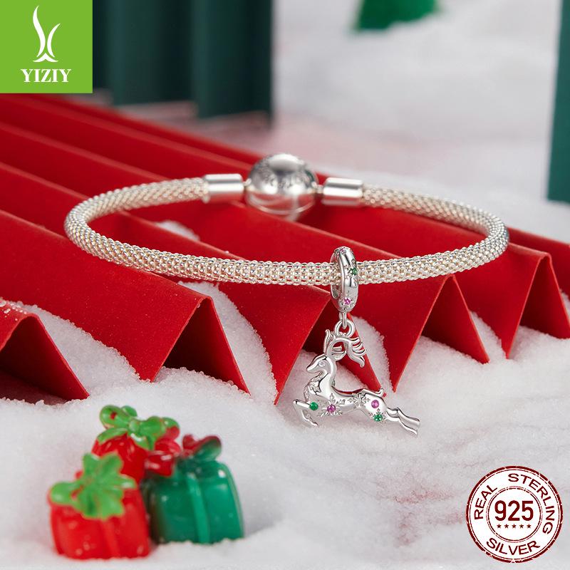 Серебряный кулон-олень Yinziyun S925 на цепочке - Дизайн с бусинами для самостоятельной сборки