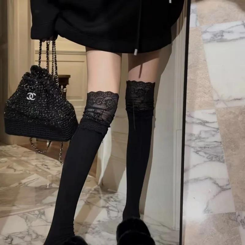 Socks Women Autumn/Winter Thigh High Lace Cute Lolita Warm Stockings Black White Long Leg Socks for Girl Boot Accessories