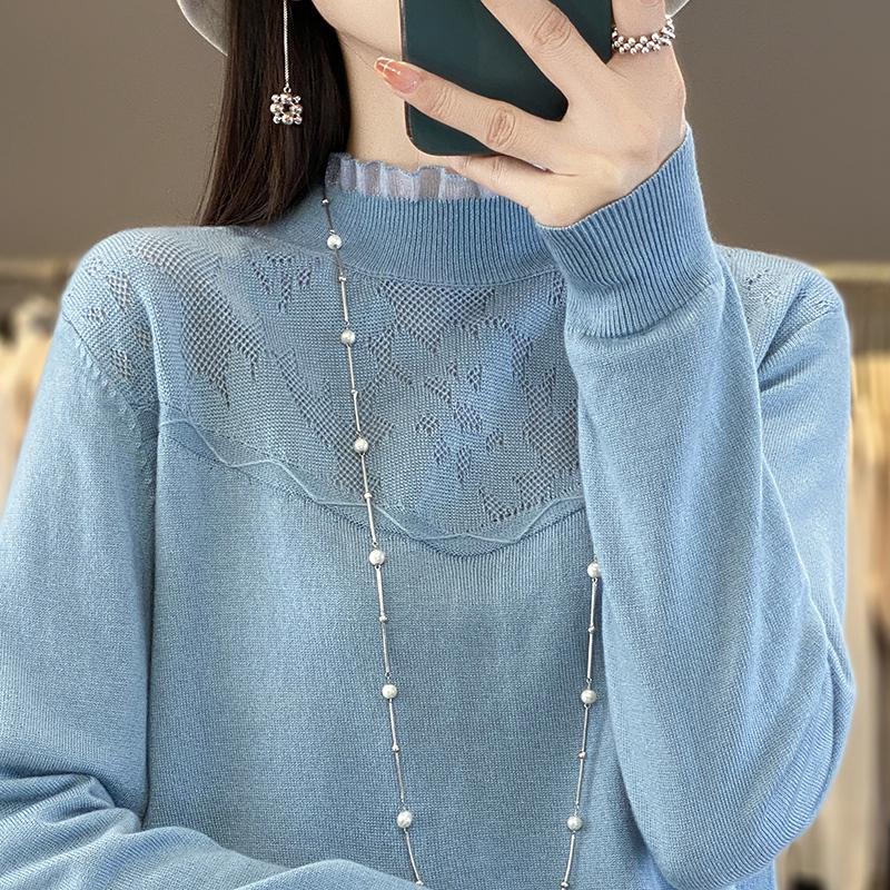 Женский кашемировый свитер Qinghe Cashmere 50% шерсть 50% шелк-туссант Женский осенне-зимний кашемировый пуловер Мягкий и теплый
