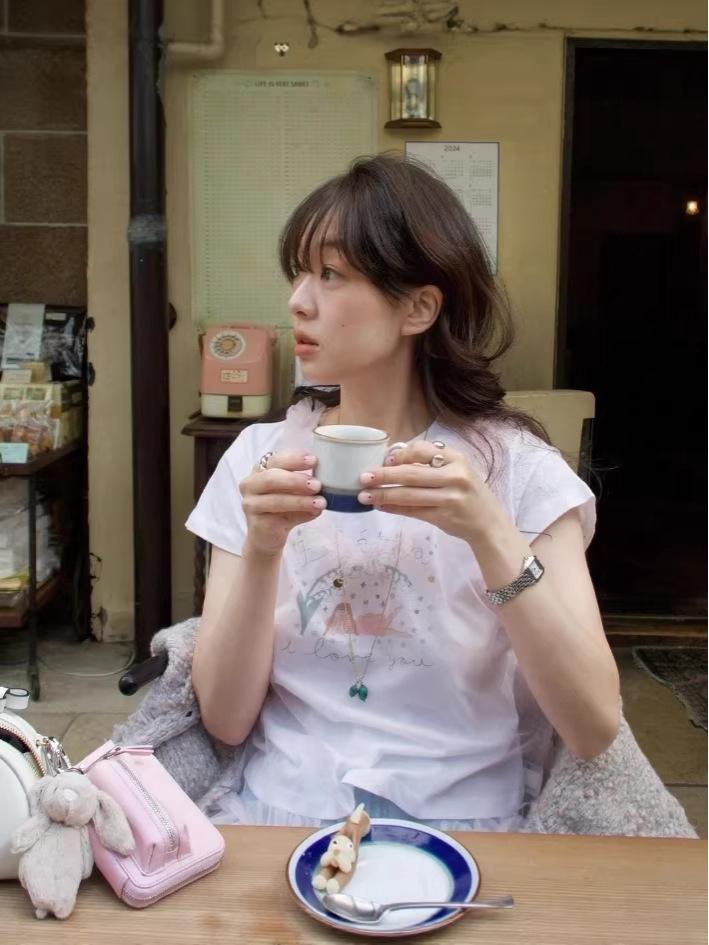 In-Stock: Korean Cotton Round Neck Print T-Shirt - Lily Girl 2025 Summer Slim-Fit Casual Top