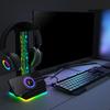 LED Gaming Headphone Stand Double USB Port 3.5mm Port 10 Lighting Effects Desktop Gaming Headset Holder Hanger for Gamer