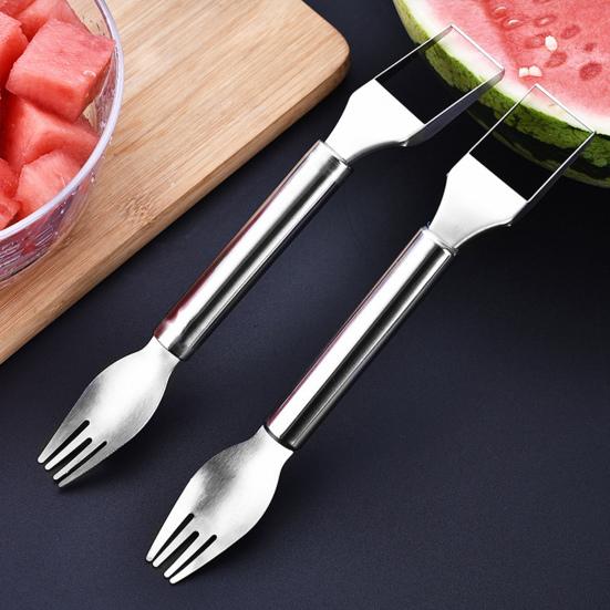 2 In 1 Watermelon Cutter Stainless Steel Effortless Fork Slicer Tool Dual Head Fruit Slicing Tool for Home Kitchen Gadget