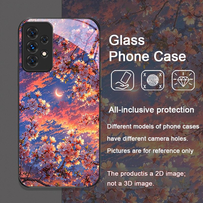 Чехол из закаленного стекла с рисунком «Лунное цветение сакуры» для Samsung Galaxy A56 A72 A55 A54 A53 A52 A36 A15 A14 A13