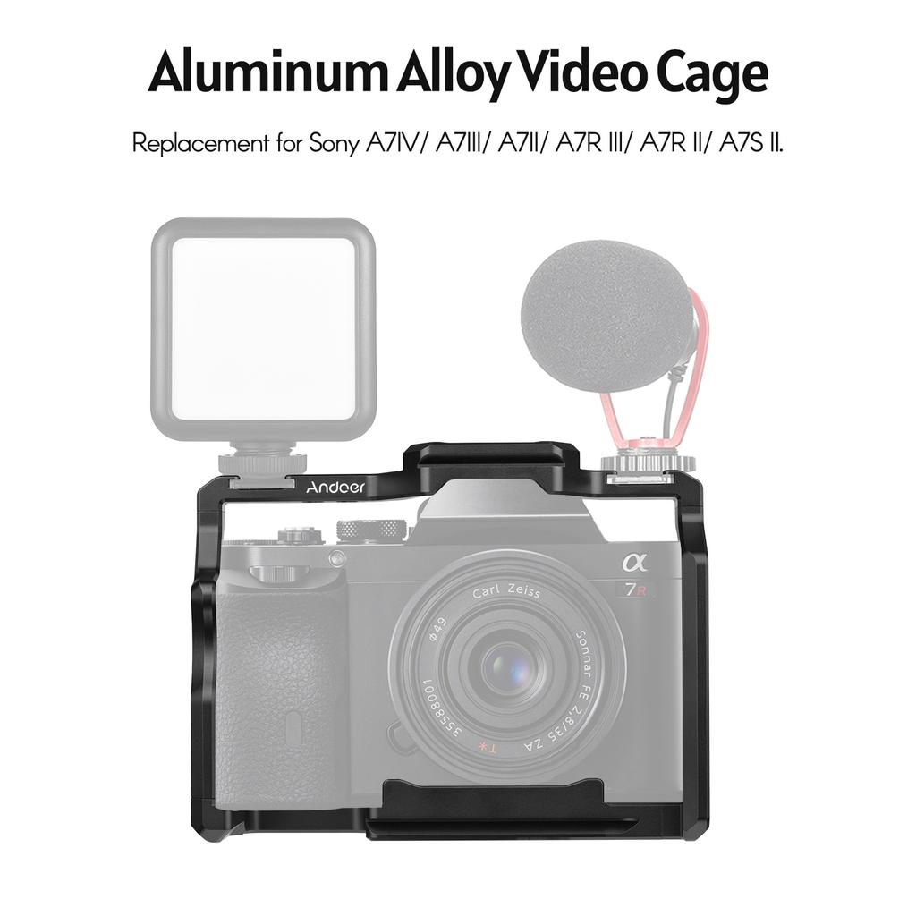 Andoer Camera Video Cage + Top Handle Kit Aluminum Alloy with Dual Cold Shoe Mounts Numerous 1/4