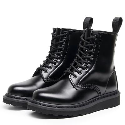Женские ботинки Мартин из жесткой кожи, чисто черная линия, короткие ботинки, мужские и женские кожаные ботинки, круглый носок, трендовые ботинки-локомотивы