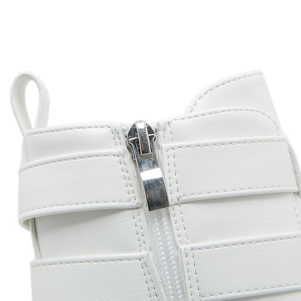 Gdgydh Women's Trendy Platform Boots Fashion Side Zipper Buckle Strap Design Stylish Mid Calf Boots Height Increasing