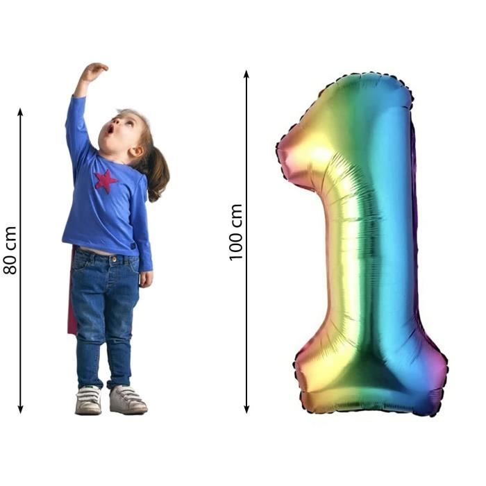 Ballon en Chiffre - Multicolore - 100cm - Idéal Anniversaire - Ballon Hélium - Décoration de Fête