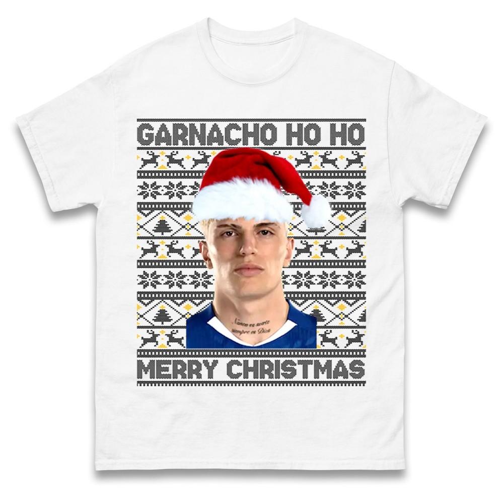 Garnacho Ho Ho Christmas T Shirt Funny Ugly Christmas Football Unisex T Shirt