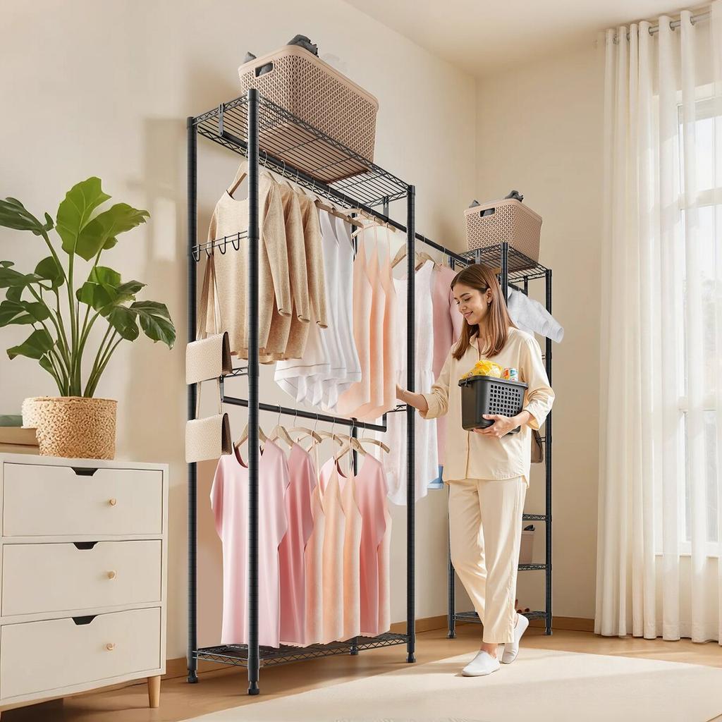 Clothing Garment Rack, Heavy Duty Clothes Rack, Freestanding Clothes Racks with Steel Frame, 363 kg Load Capacity Closet Wardrobe with Storage Shelves