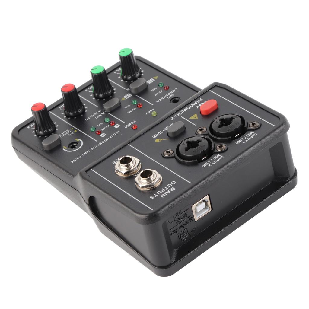 2 Channels O Mixer USB 48V Phantom Power Compact Sound Mixing Console for Music Recording Home