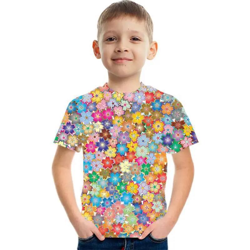 Летний топ с круглым вырезом, 3D геометрическим граффити-принтом, модный, повседневный, с коротким рукавом, детская футболка для мальчика
