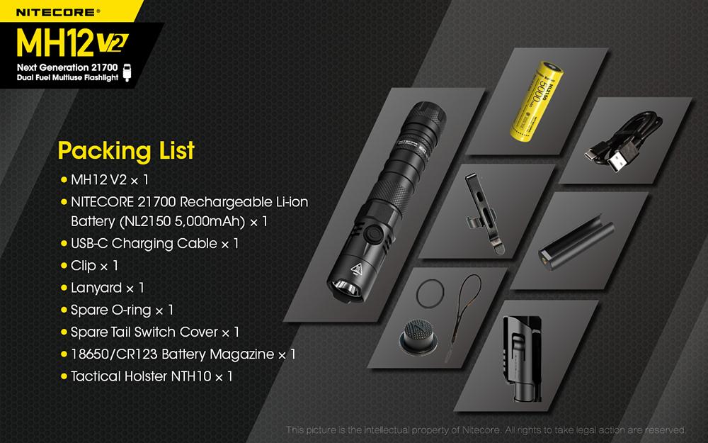 NITECORE MH12 v2 1200 Lumen USB-C Rechargeable Tactical Flashlight Set