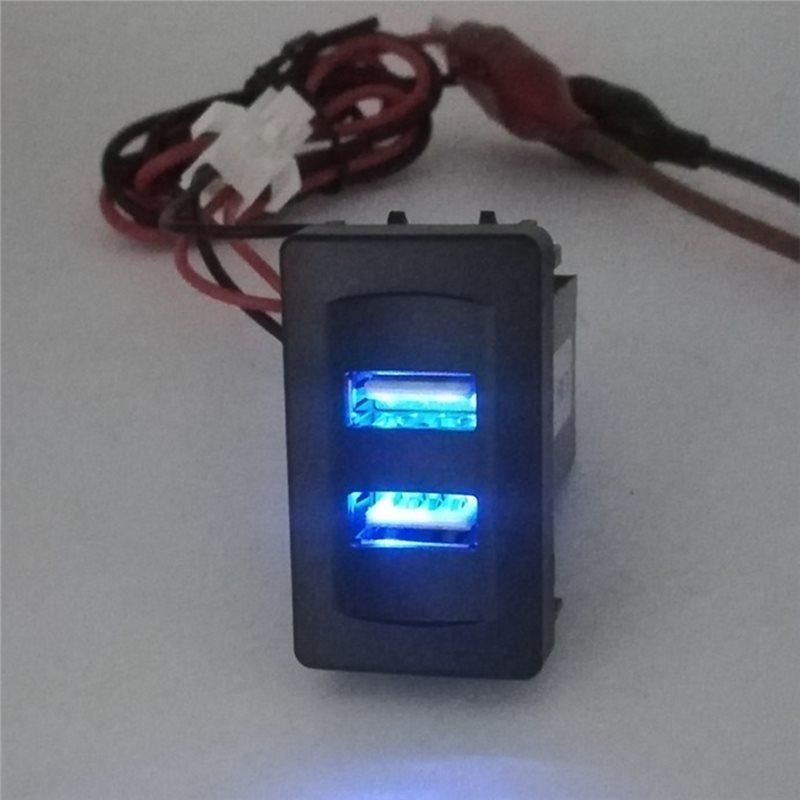 A33G-Car With Dual USB Ports Power Supply Adapter Featuring Wiring Harness Designed For VW Transport T4 Socket Blue Ligh