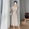 Korean Fashion Autumn Winter Women Bodycon Warm Dress Cross V Neck Apricot Black Sweater Dress Elegant Office Lady Knitting Midi Dress